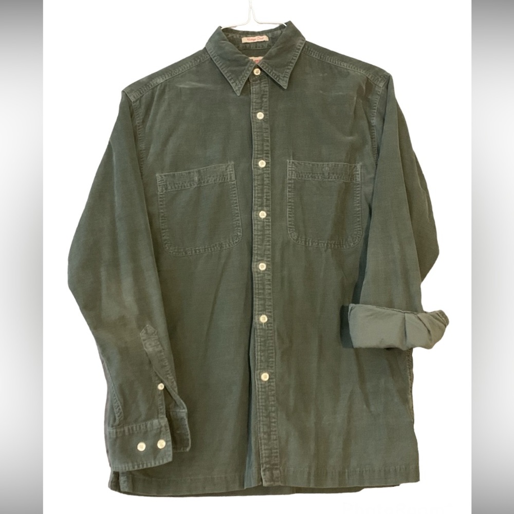 Vintage Army Green Corduroy Double Breasted Button Down, Size Small (S-M)